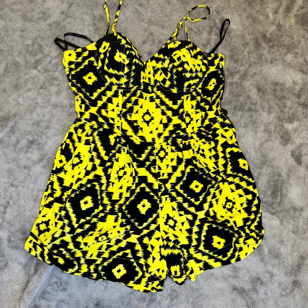 Yellow and Black Patterned One Piece